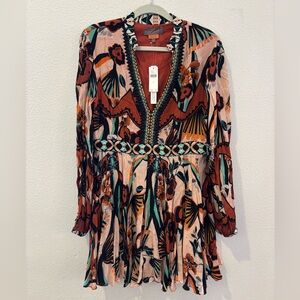 NWT Bhanuni by Jyoti Mini Flare Dress printed embroidered beaded orange size 16